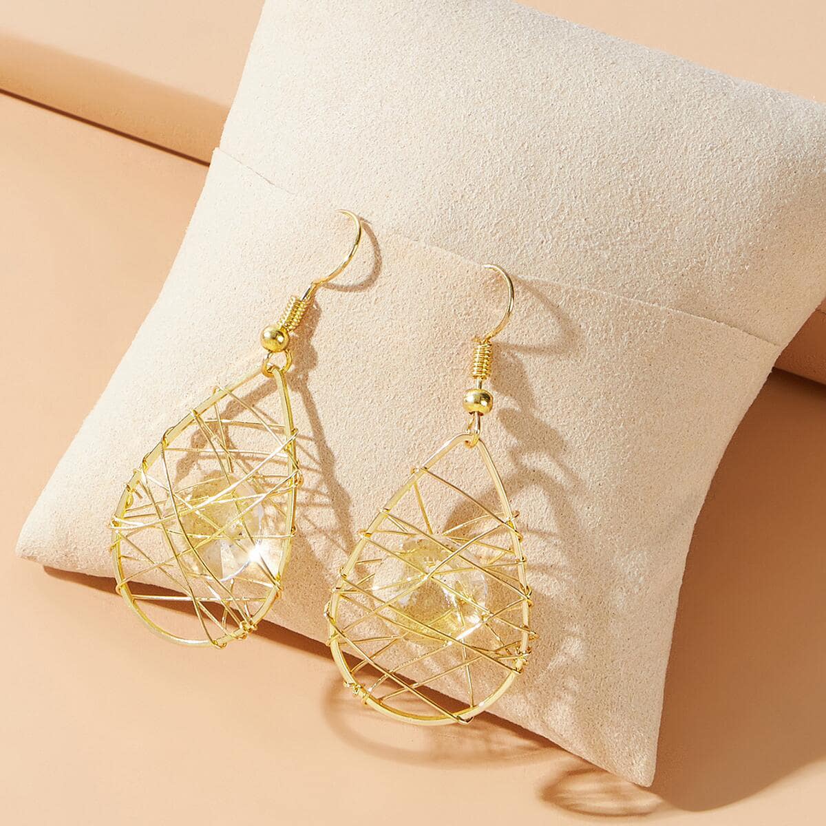 

Crystal Hollow Out Water Drop Earrings, Gold