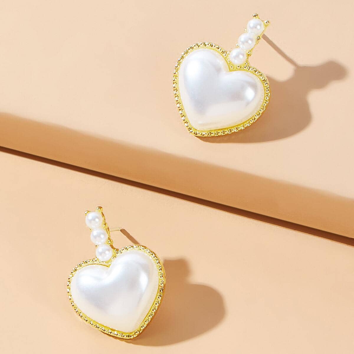 

Faux Pearl Heart Drop Earrings, White