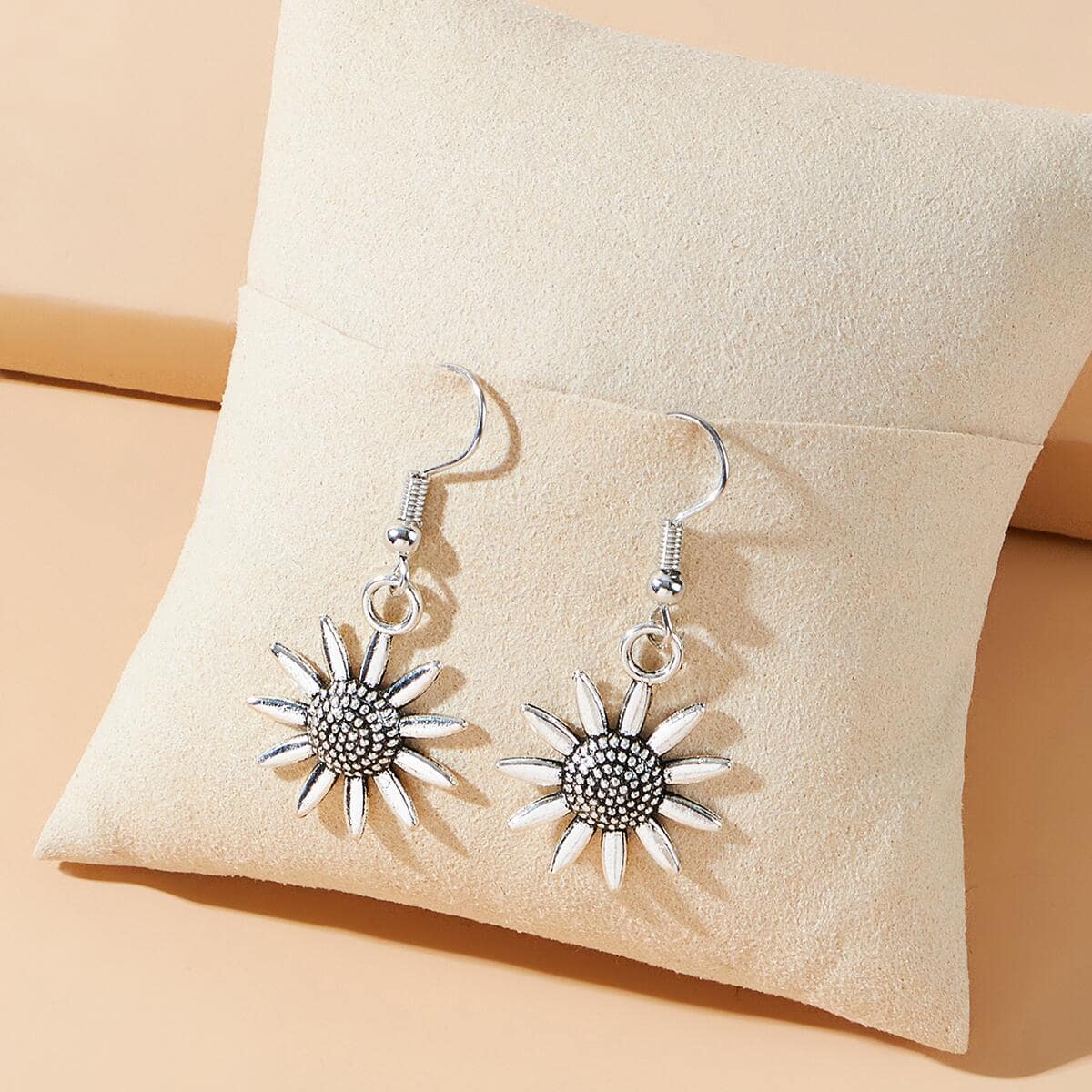 

Sunflower Drop Earrings, Silver