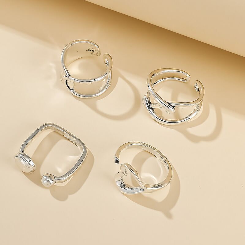 

4pcs Heart Cuff Ring, Silver