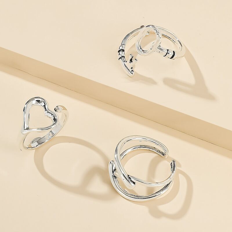 

3pcs Heart Cuff Ring, Silver