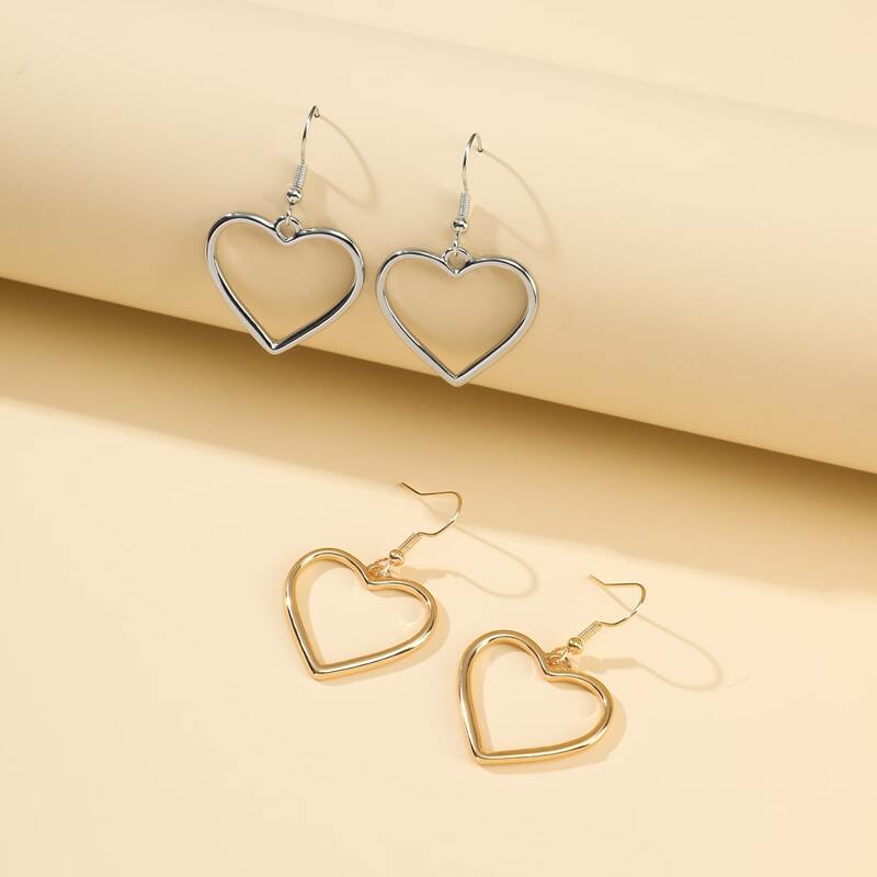 2pairs Heart Drop Earrings, Multicolor