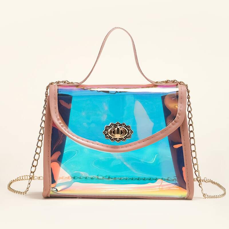 

Holographic Chain Satchel Bag, Pink