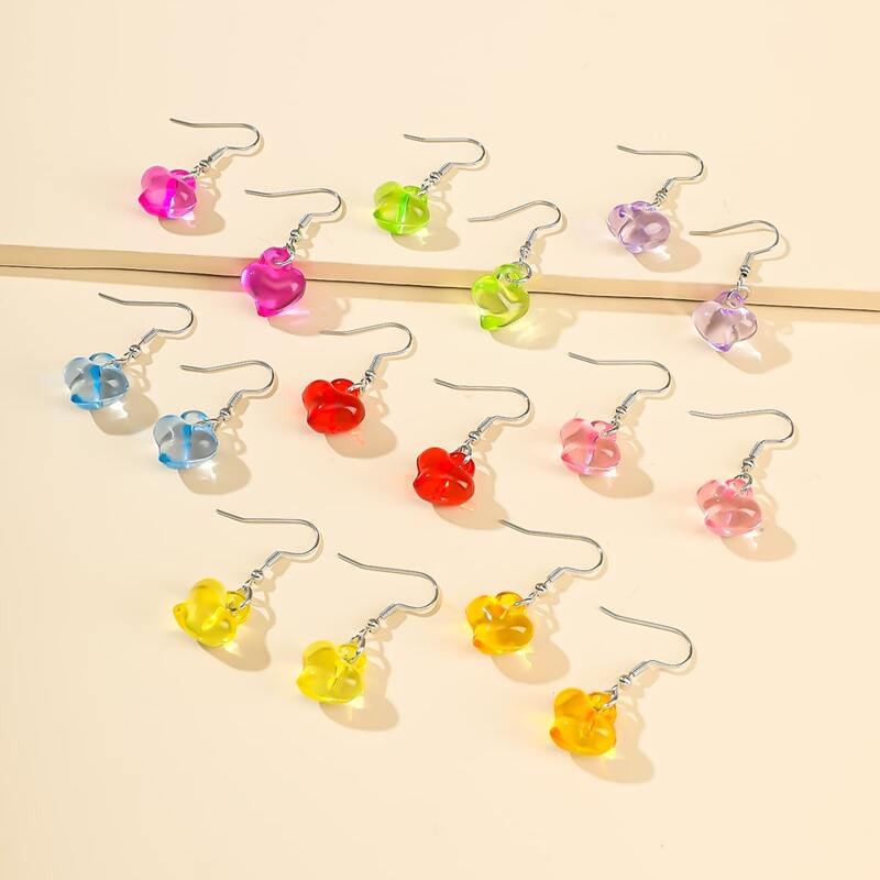 

8pairs Clear Heart Drop Earrings, Multicolor