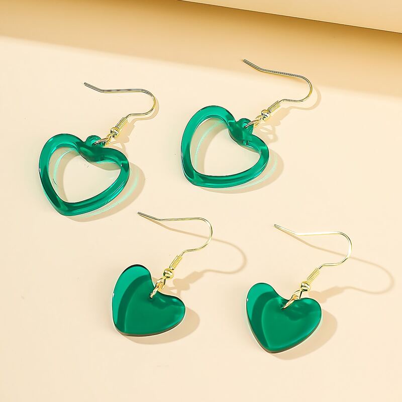 

2pairs Heart Drop Earrings, Green