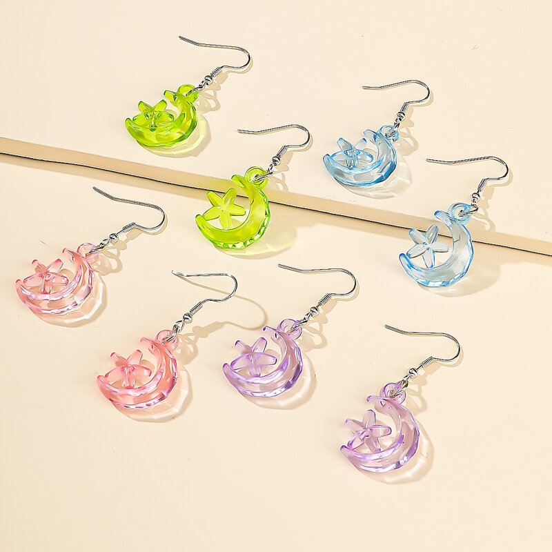 

4pairs Clear Moon & Star Drop Earrings, Multicolor