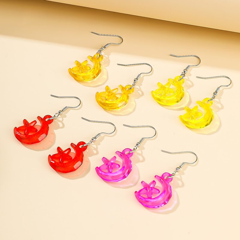 

4pairs Clear Moon & Star Drop Earrings, Multicolor
