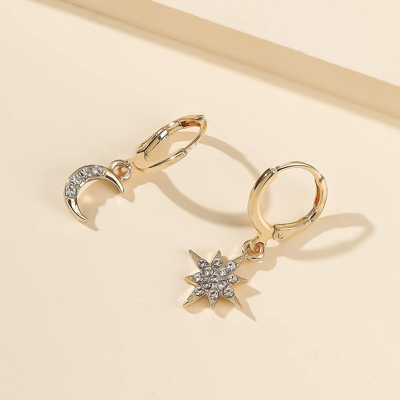 

Rhinestone Star & Moon Drop Earrings, Gold