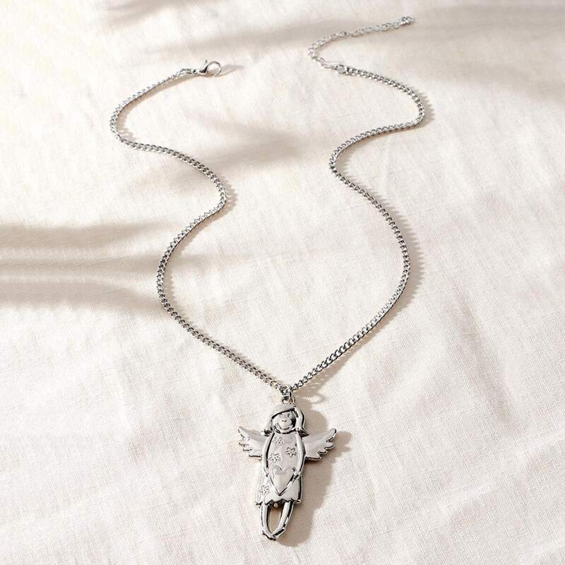 

Guys Angel Pendant Chain Necklace, Silver