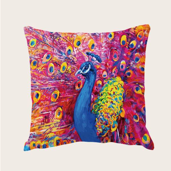 

Peacock Print Cushion Cover Without Filler, Multicolor