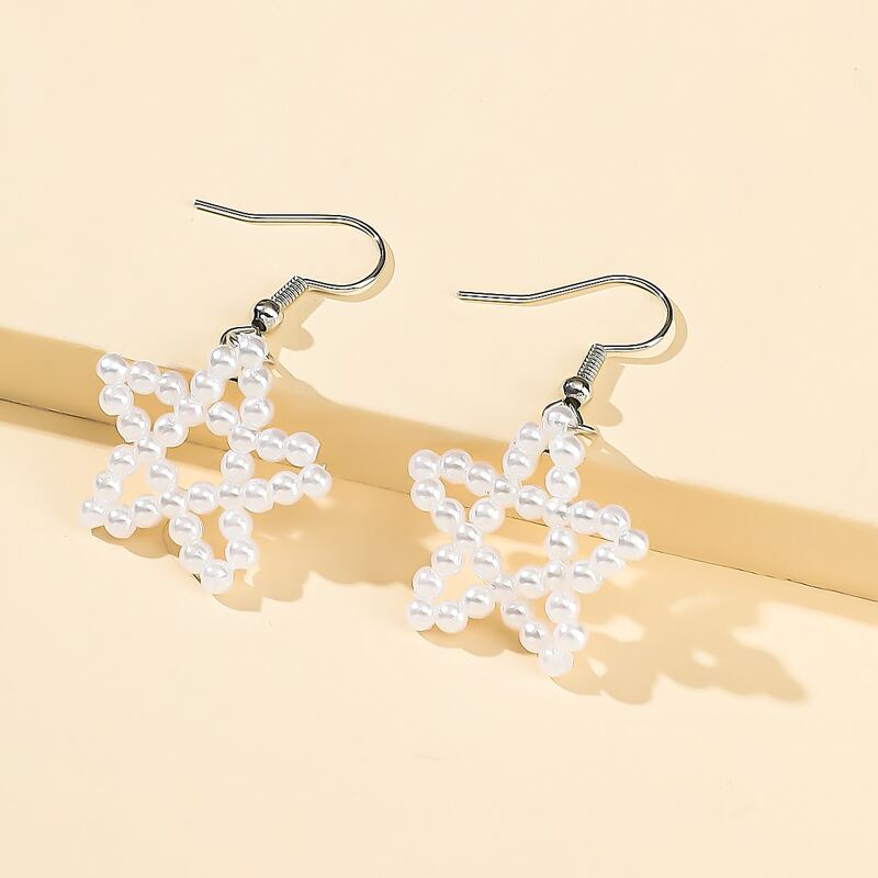 

Faux Pearl Star Drop Earrings, White
