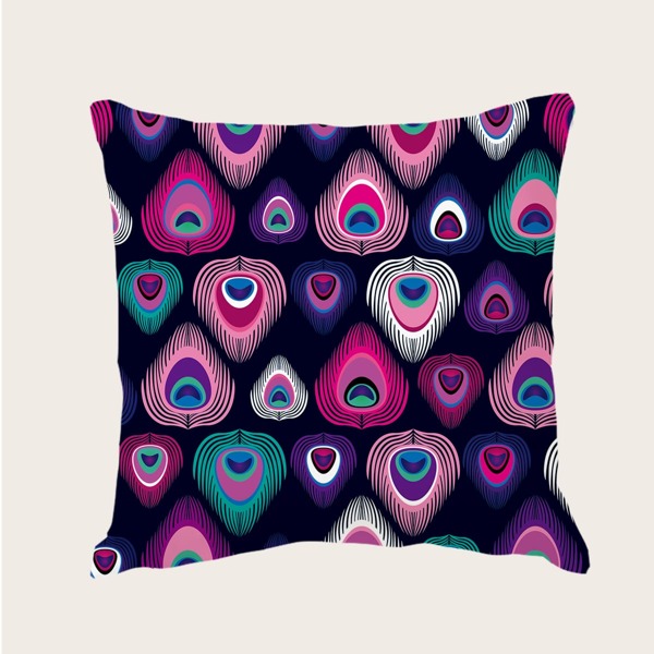 

Peacock Feather Print Cushion Cover Without Filler, Multicolor