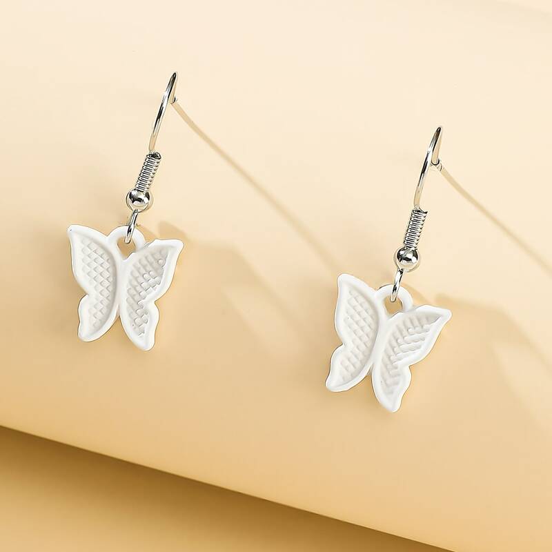 

Butterfly Drop Earrings, White