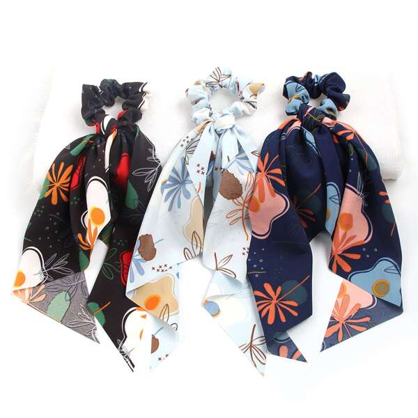 

3pcs Graphic Scrunchie Scarf, Multicolor