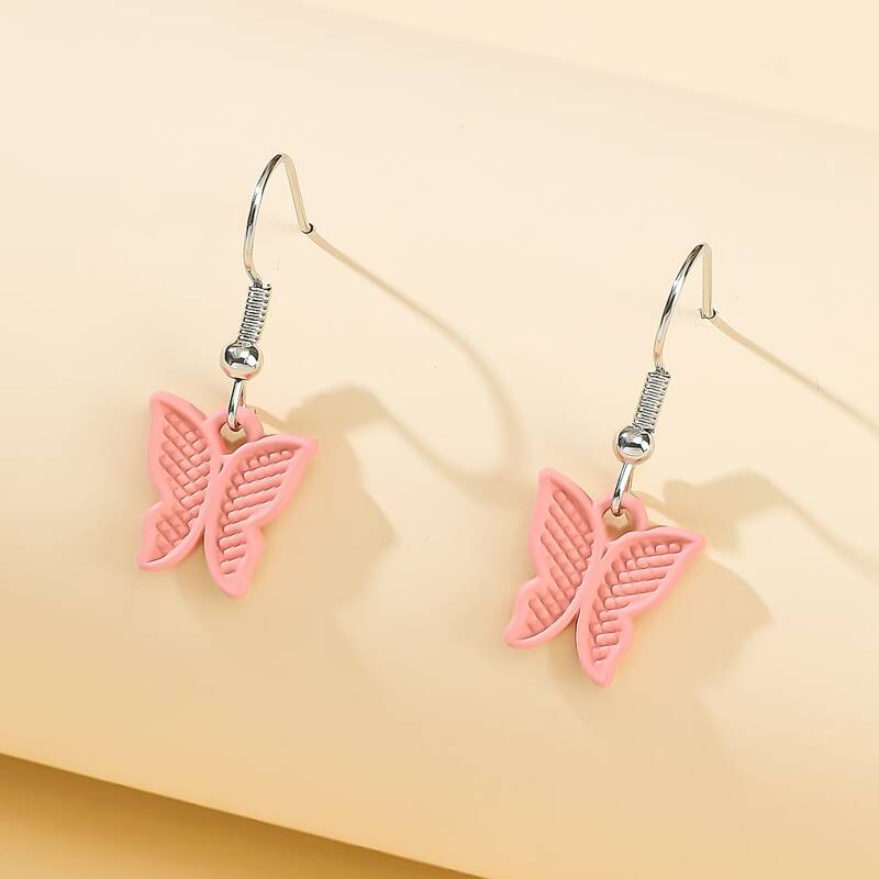 

Butterfly Drop Earrings, Baby pink