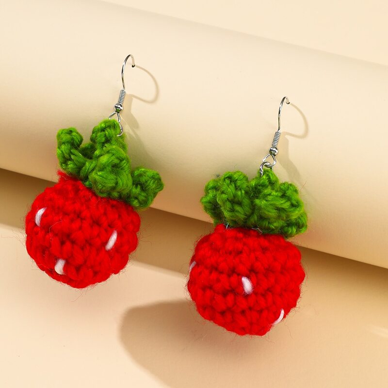 

Knit Strawberry Drop Earrings, Red
