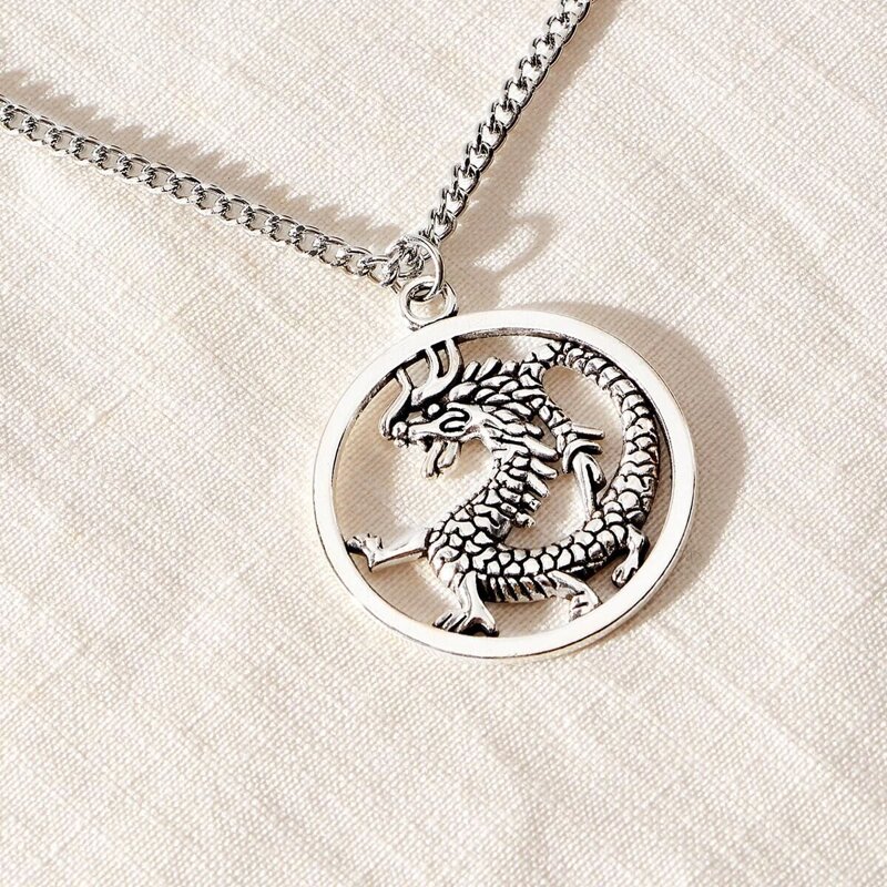 

Guys Dinosaur Pendant Necklace, Antique silver