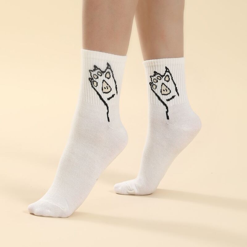 

1pair Cartoon Pattern Crew Socks, White