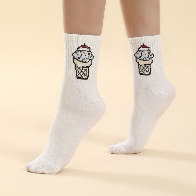 

1pair Ice Cream Pattern Crew Socks, White