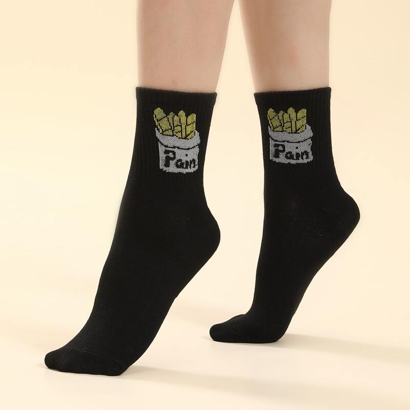 

1pair Baguette Print Crew Socks, Multicolor