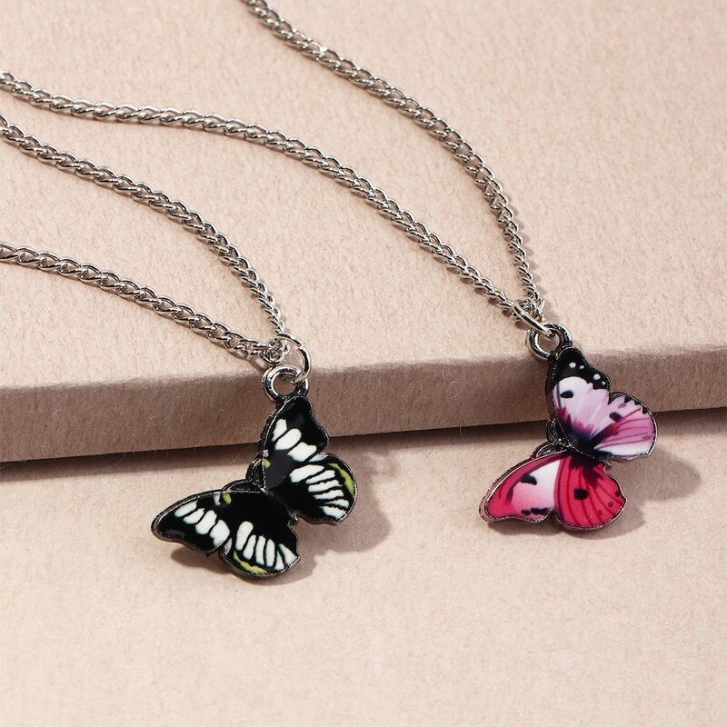 

2pcs Butterfly Pendant Necklace, Multicolor