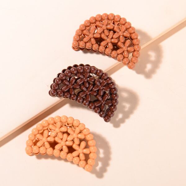 

3pcs Solid Hair Claw, Multicolor