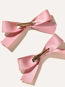 2pcs/set Women's Handmade Fabric Bow Hair Clips Hairpins Headwear Set For Daily Parties - Pink - View 4