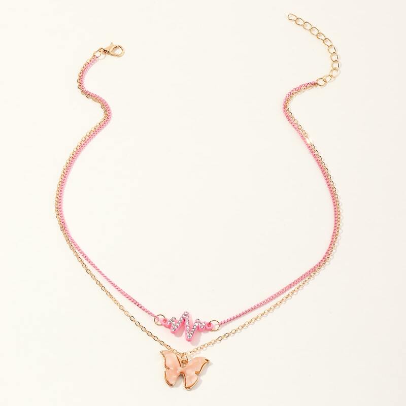 

Butterfly & Rhinestone Decor Layered Chain Necklace, Multicolor