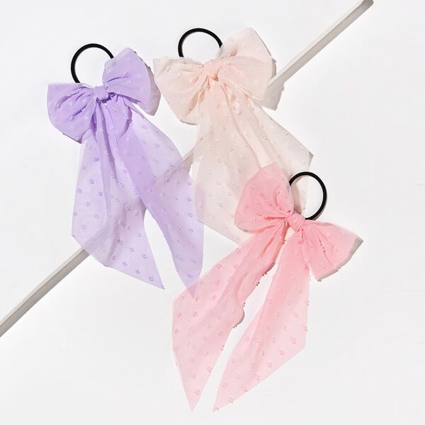 

3pcs Bow Decor Hair Tie, Multicolor