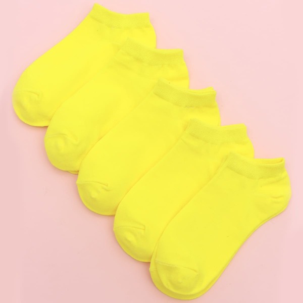 

5pairs Solid Ankle Socks, Yellow