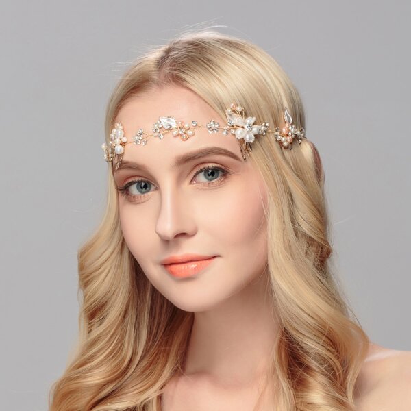 

Pearl & Rhinestone Decor Hair Band, Gold
