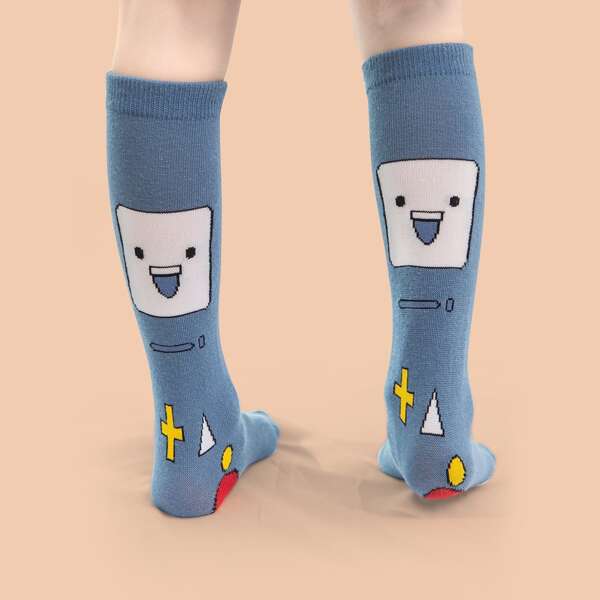 

Girls Cartoon Graphic Long Socks, Blue