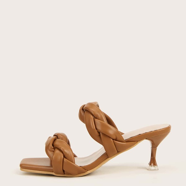 

Braided Band Stiletto Heeled Mule Sandals, Brown
