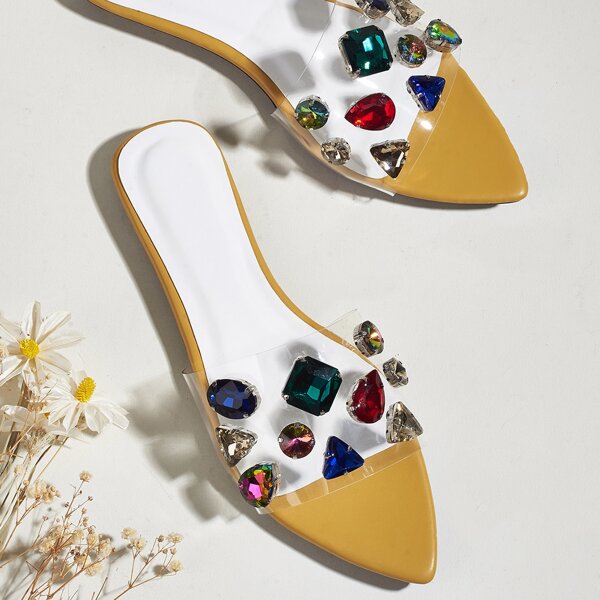 

Clear Gemstone Decor Slide Sandals, Multicolor