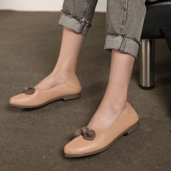 

Square Toe Bow Decor Flats, Apricot