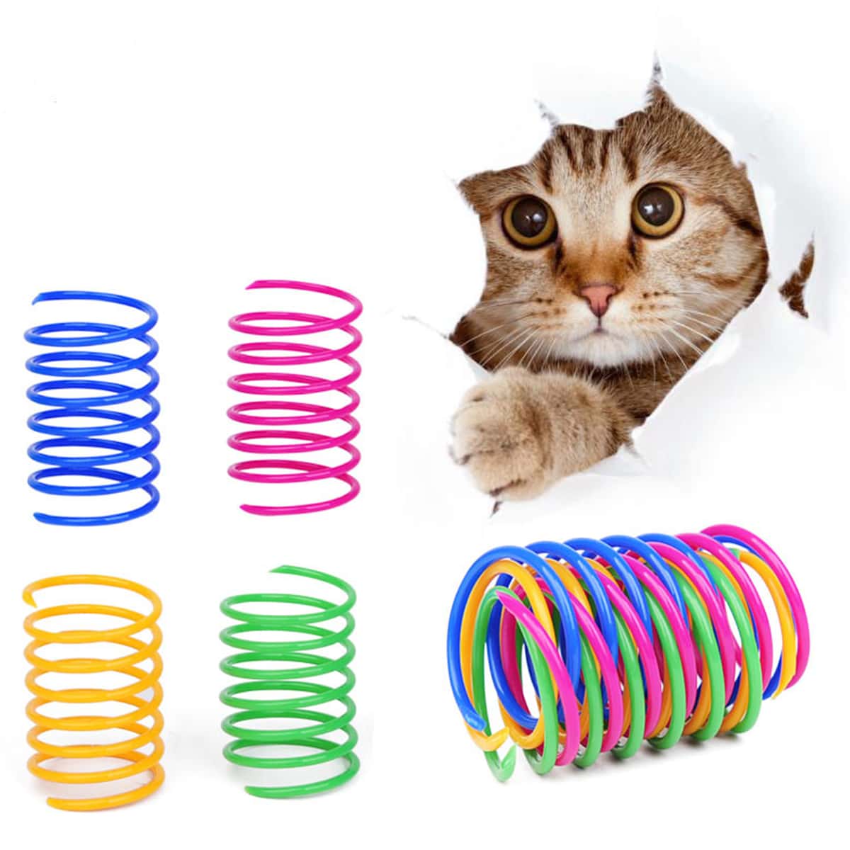 

4pcs Cat Spring Toy Set, Multicolor