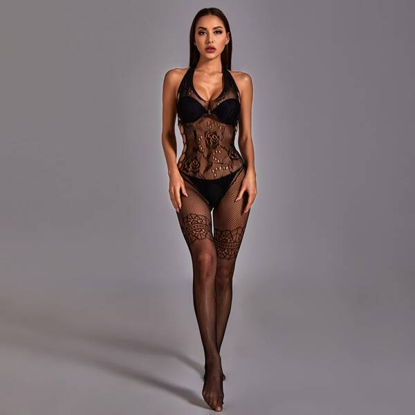 

Fishnet Hollow Out Bodystocking Without Lingerie Set, Black
