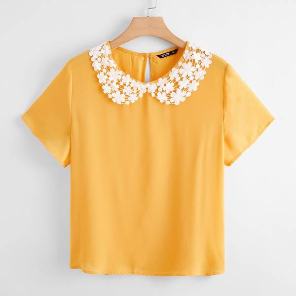

Plus Guipure Lace Peter-pan-collar Top, Yellow