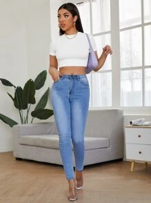 SHEIN EZwear 小高領短版T恤 - 白色 - 查看 5