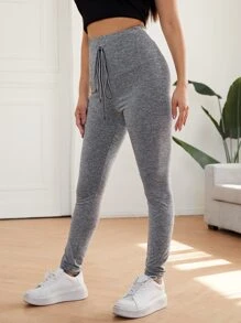 SHEIN EZwear 高腰抽繩緊身褲 - 淺灰色 - 查看 4