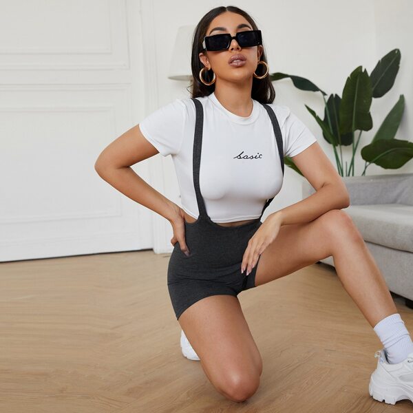 

Suspender Solid Romper, Dark grey