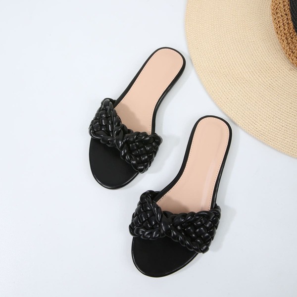 

Twist Woven Slide Sandals, Black