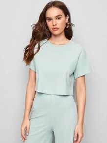 Mulvari 落肩羅紋針織上衣和中長褲子套裝 - 薄荷綠 - 查看 3