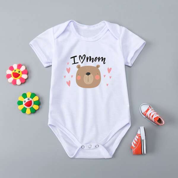 

Baby Girl Slogan & Cartoon Graphic Tee Bodysuit, White