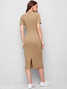 Mulvari Mock Neck Slit Back Bodycon Dress - Khaki - View 2