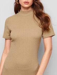 Mulvari Mock Neck Slit Back Bodycon Dress - Khaki - View 5