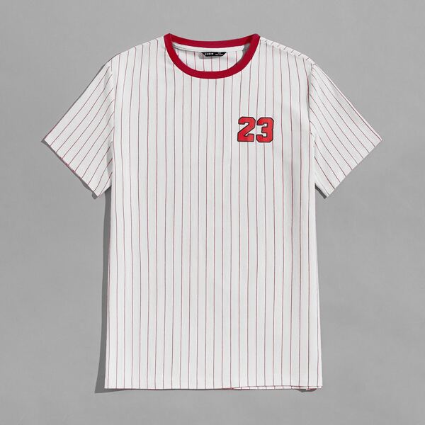 

Men Contrast Neck Letter Graphic Striped Top, White
