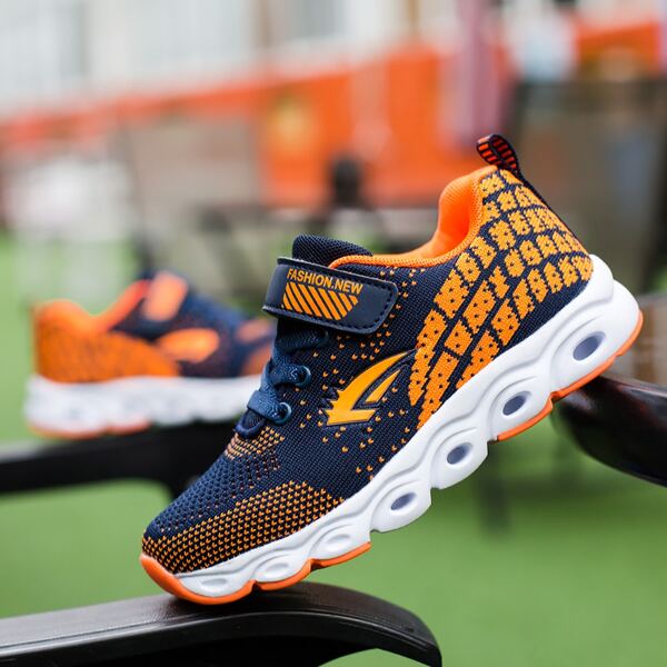 

Boys Geometric Pattern Knit Sneakers, Orange