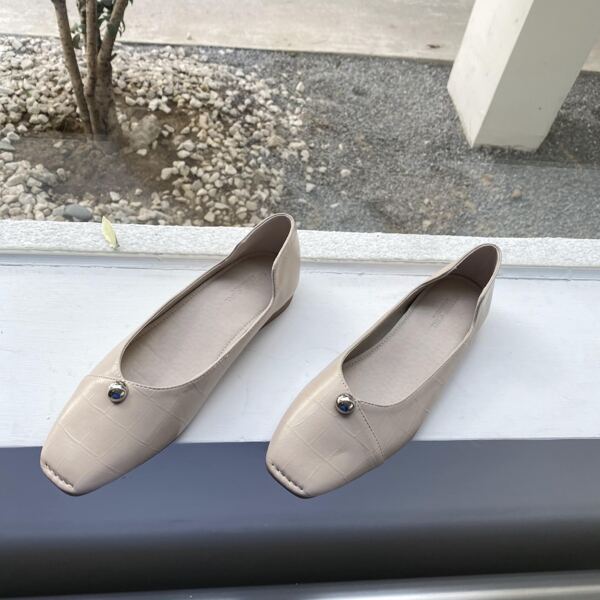

Square Toe Metal Decor Flats, Beige