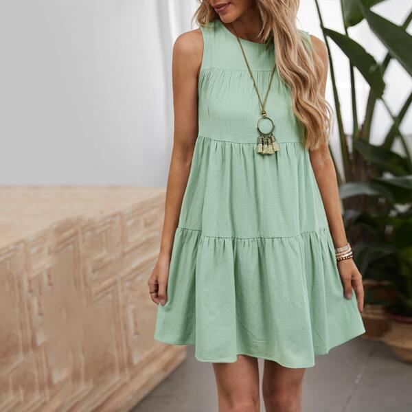 

Sleeveless Ruffle Hem Babydoll Dress, Green